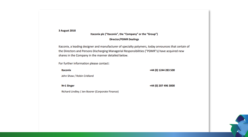 Pdmr Form Example Director/PDMR Dealings